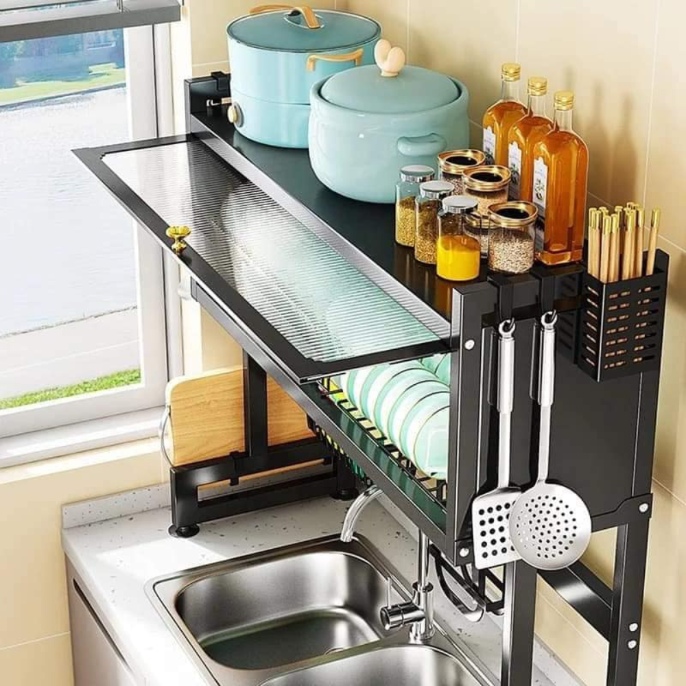 🧼🍽️Escurridor de platos 65cm con tapa: ¡Organización total! ✨🗂️🧴