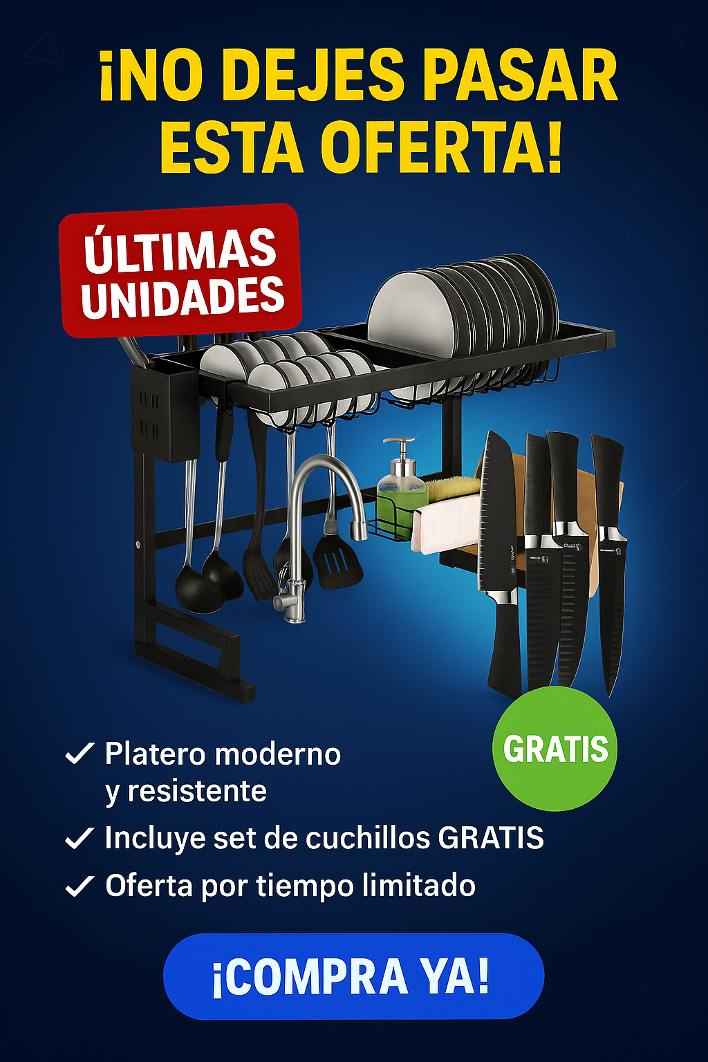 ¡Aprovecha! 🎁 Obsequiamos un Juego de Cuchillos 🗡️ con nuestro Escurridor Platero Ahorrador de Espacio de Acero Inoxidable $119.900✨🍽️