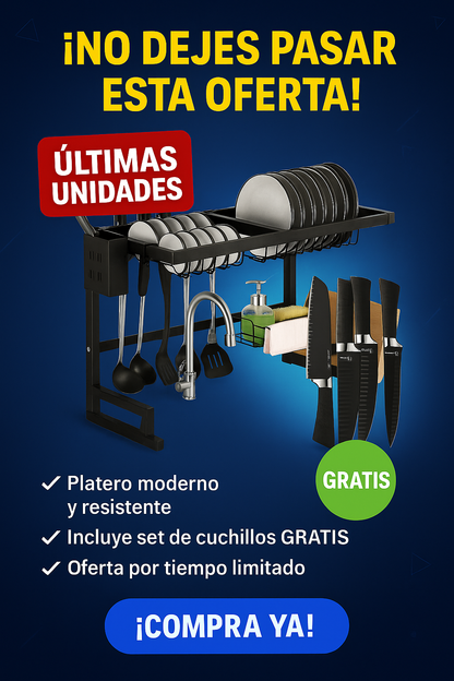 ¡Aprovecha! 🎁 Obsequiamos un Juego de Cuchillos 🗡️ con nuestro Escurridor Platero Ahorrador de Espacio de Acero Inoxidable $119.900✨🍽️