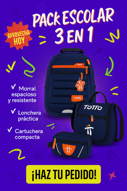 Morral Totto con Cartuchera y Lonchera: Práctico, duradero y con estilo
