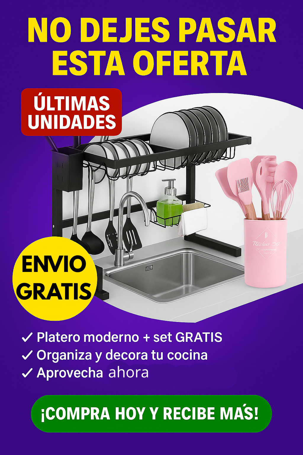 ¡Aprovecha! 🎁 Obsequiamos un Juego de Cubiertos 🍴 con nuestro Escurridor Platero Ahorrador de Espacio de Acero Inoxidable $119.000✨