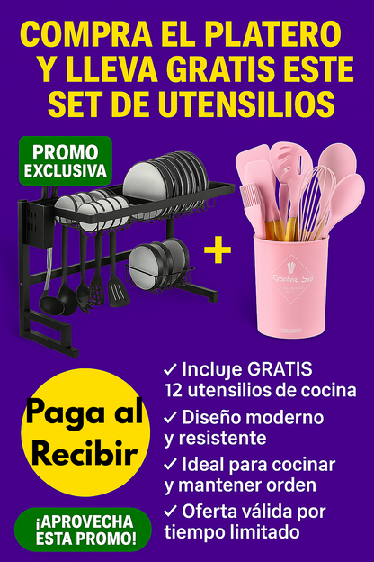 ¡Aprovecha! 🎁 Obsequiamos un Juego de Cubiertos 🍴 con nuestro Escurridor Platero Ahorrador de Espacio de Acero Inoxidable $119.000✨